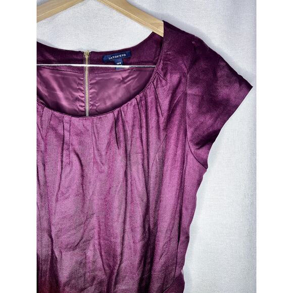 Lands' End Linen Cherry Red Burgundy Short Sleeve Tie Waist Mini Dress - Picture 2 of 9